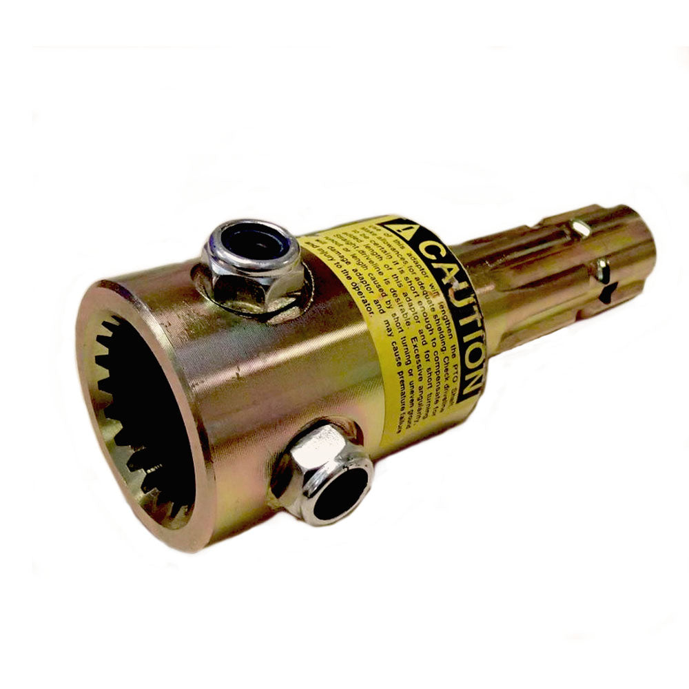 PTO Spline Adaptor, 1-3/8 x 6 male x 1-3/4 x 20 Female w/ set screw lock, New