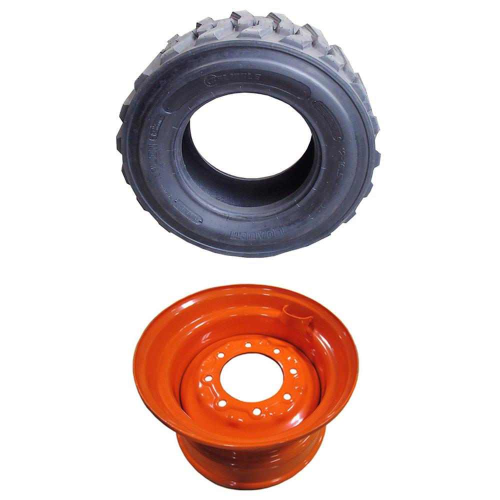 One 12-Ply 12 x 16.5 Tire w/ Orange Rim Fits Bobcat Skid Steer Loaders
