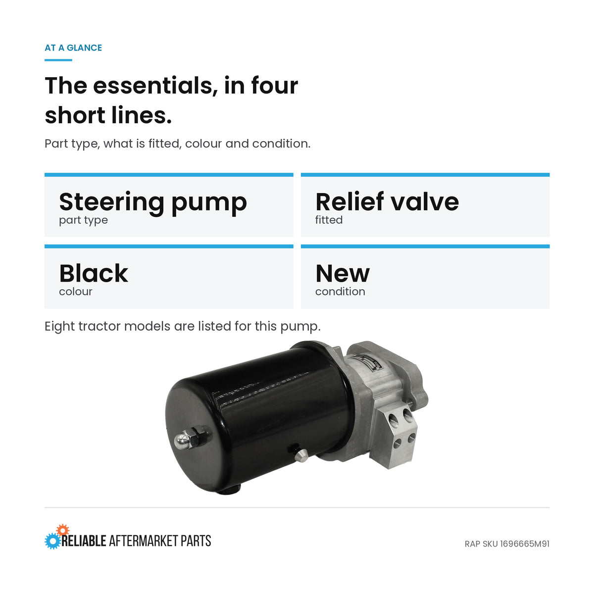 Black Power Steering Pump Fits Massey Ferguson Replaces 1696666M91