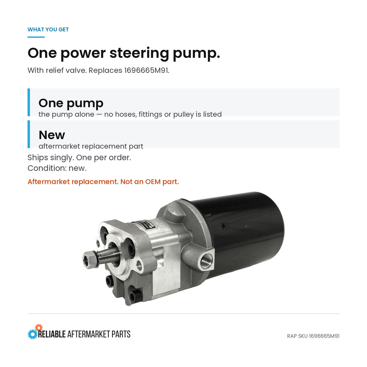 Black Power Steering Pump Fits Massey Ferguson Replaces 1696666M91