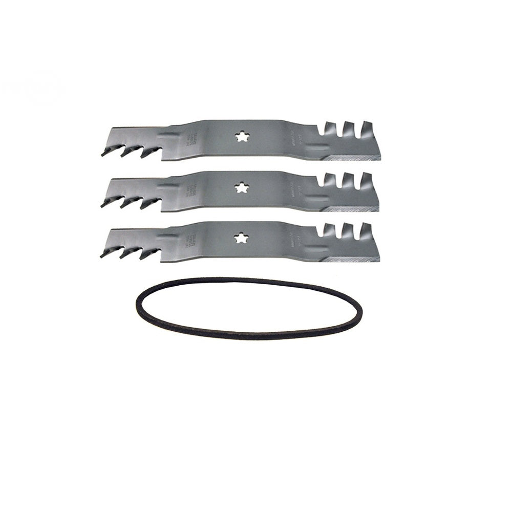 Mower Deck Belt and Toothed Mulching Blade Set Fits Husqvarna Replaces 196103