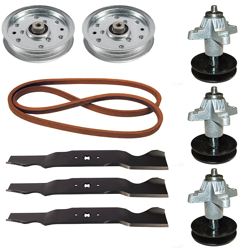 Deck Rebuild Kit Spindles Blades Belt Idler Pulleys Fits Cub Cadet RZT54