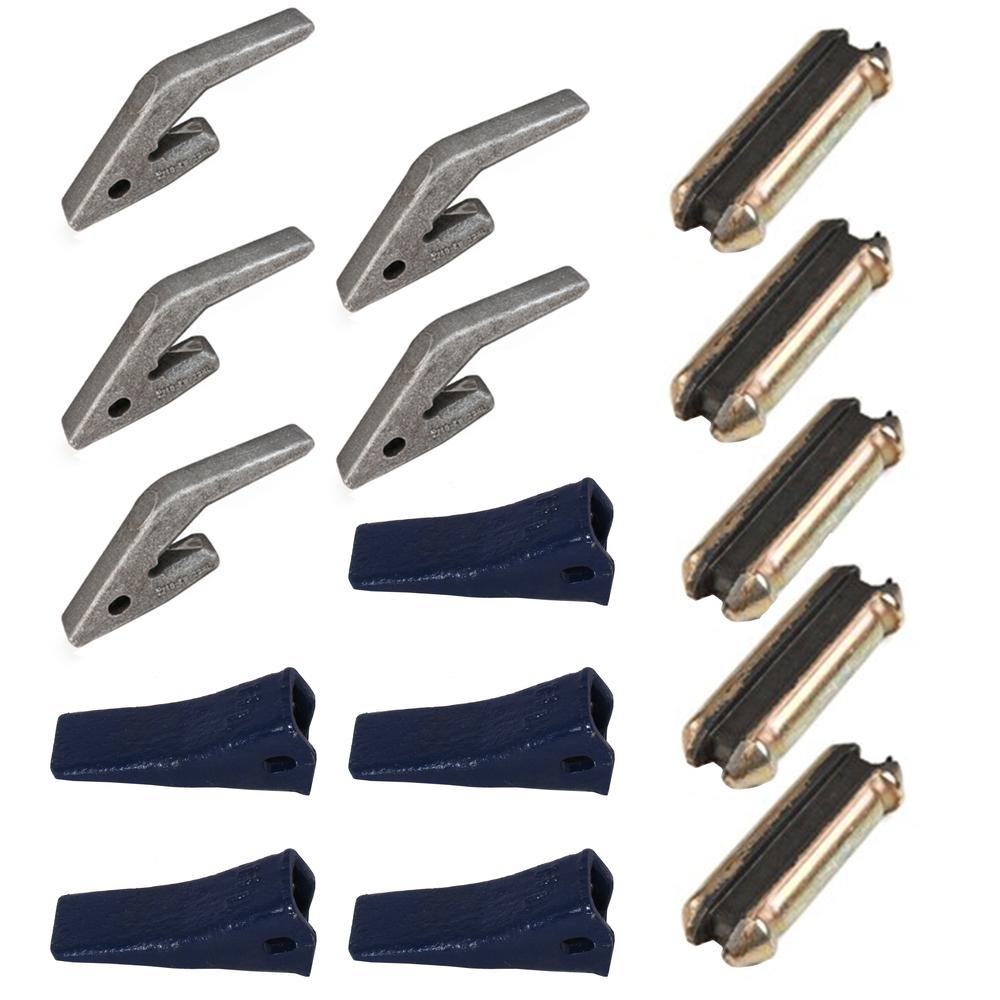 Set of 5 - TF23 Bucket Teeth Assembly w/ Weld On Shank Flex Pin Digging