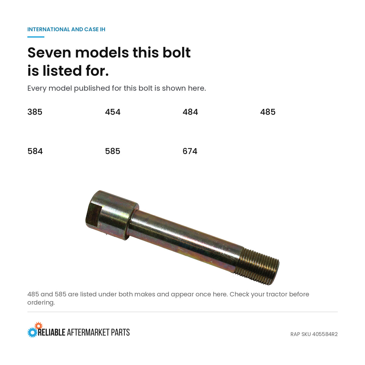 Axle Bolt - Front & Fits International 584 385 485 585 454 484 674 Fits Case IH 485 585