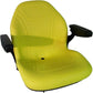 High Back Yellow Seat w Drainhole & Folding Armrests Fits John Deere Mowers