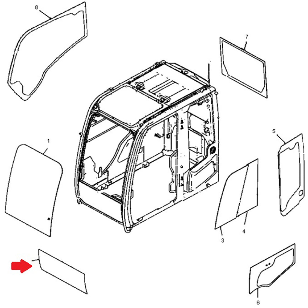 Cab Glass - Windshield Lower Front Fits John Deere 350DLC 290GLC 200DLC 210G 250