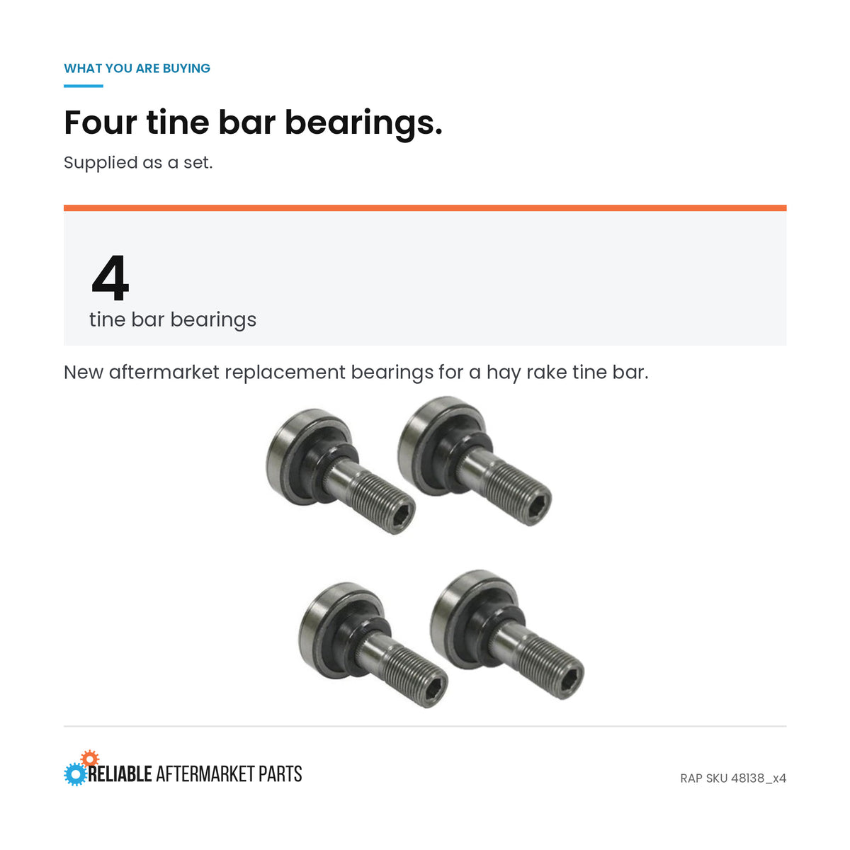 Qty 4: Tine Bar Bearing
 Fits Vermeer Replaces 1738001