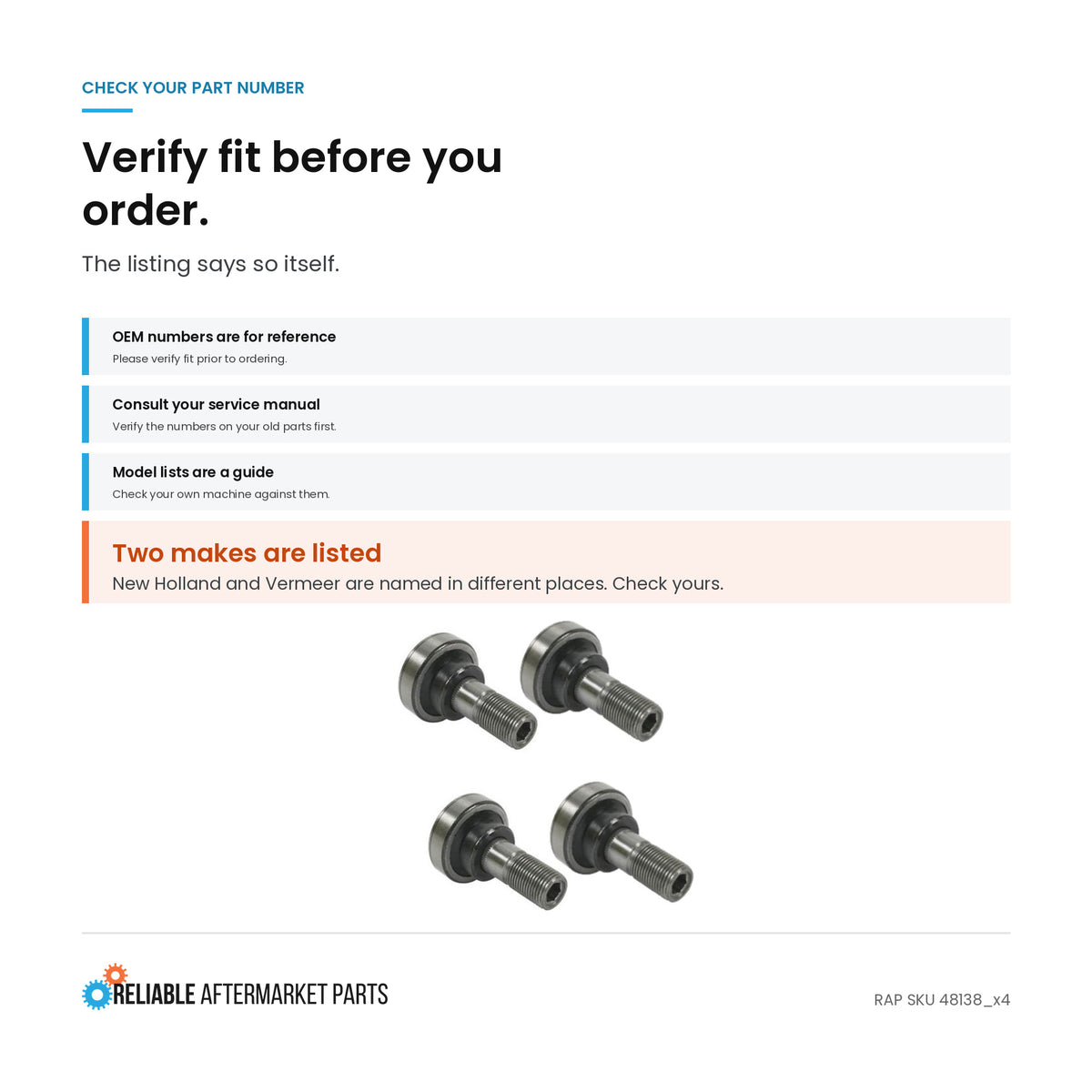 4 of Tine Bar Bearings on Many Implements 1.85" Head OD (46.8 MM) x 0.72" Thread