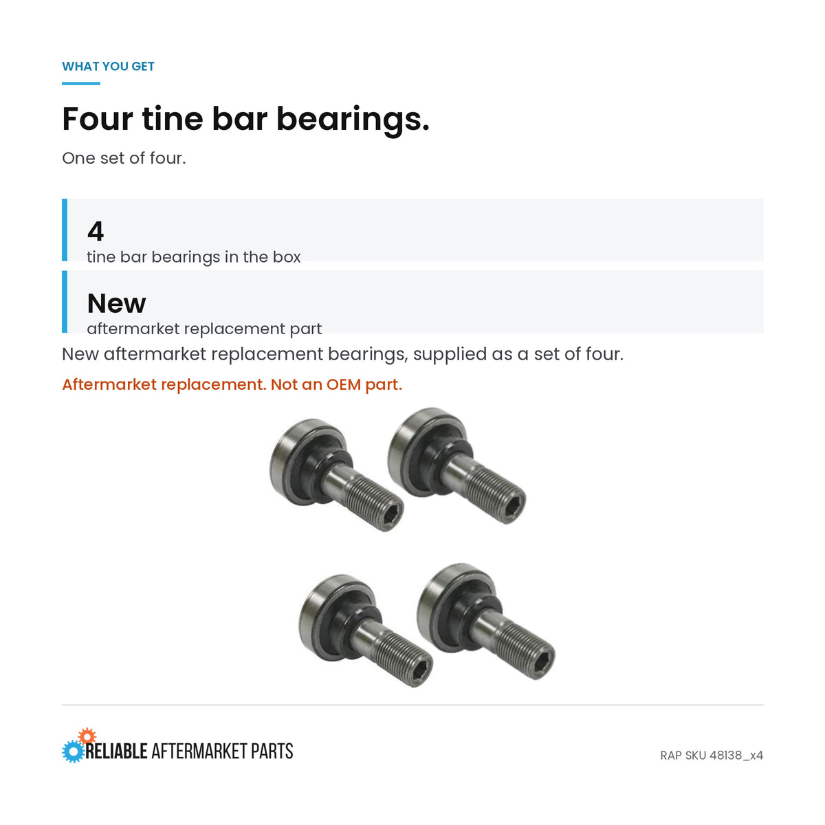 4 of Tine Bar Bearings on Many Implements 1.85" Head OD (46.8 MM) x 0.72" Thread