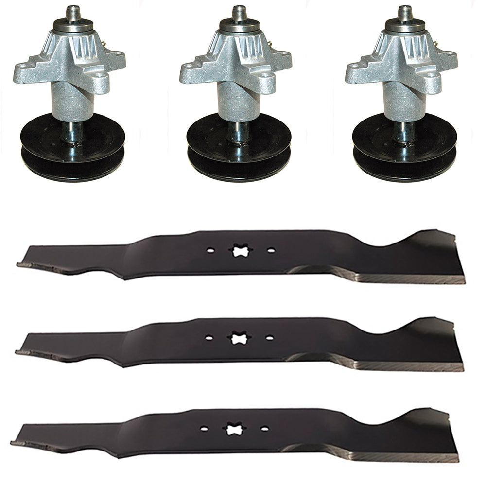 3 Spindles & 3 Blades For RZT54 RZT54KW GT1554 GT1554VT GT1054 LGT1054 54" Decks