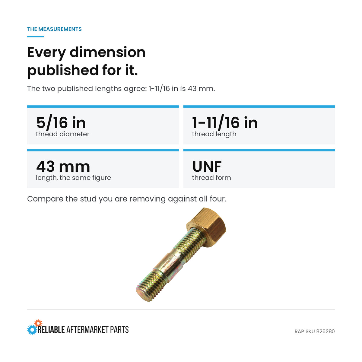 Head Bolt, Stud, Injector, Fits Perkins; Fits Landini; Fits Massey Ferg 735802M1