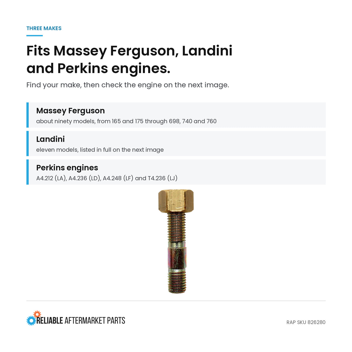 Head Bolt, Stud, Injector, Fits Perkins; Fits Landini; Fits Massey Ferg 735802M1