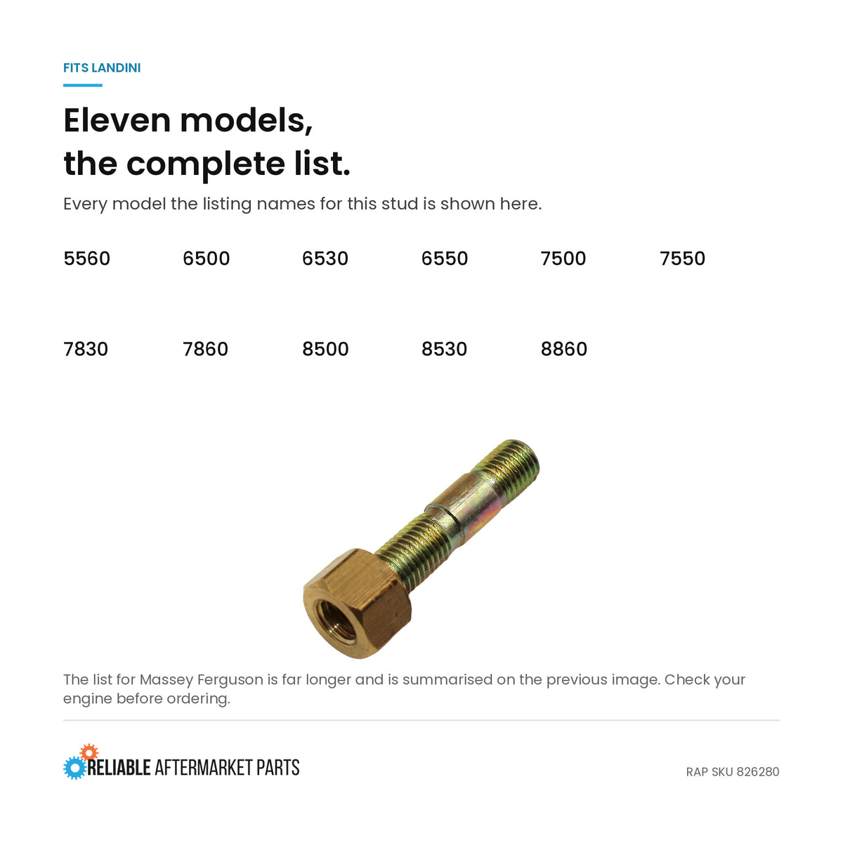 Stud Injector Head Bolt Fits Massey Ferguson 0826232 0826280 735802M1