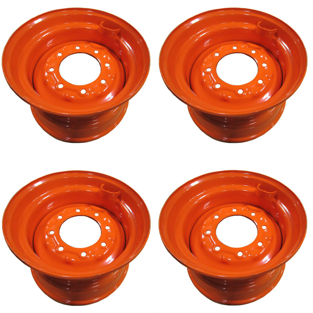 Four (4) 9.75 x 8 x 16.5 Orange Rims for Skid Steer Loaders