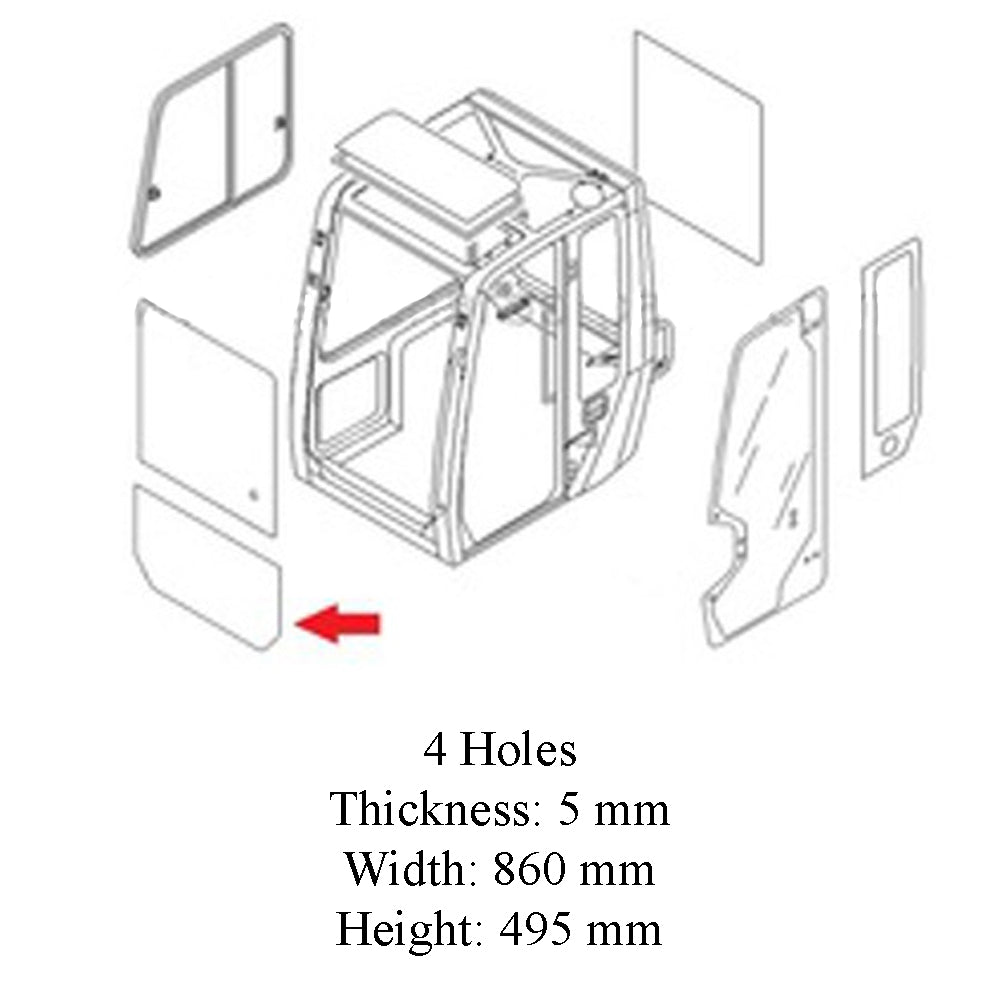 Cab Glass Front Lower fits Takeuchi TB175 TB145 TB175W TB070 TB135 TB180FR TB125