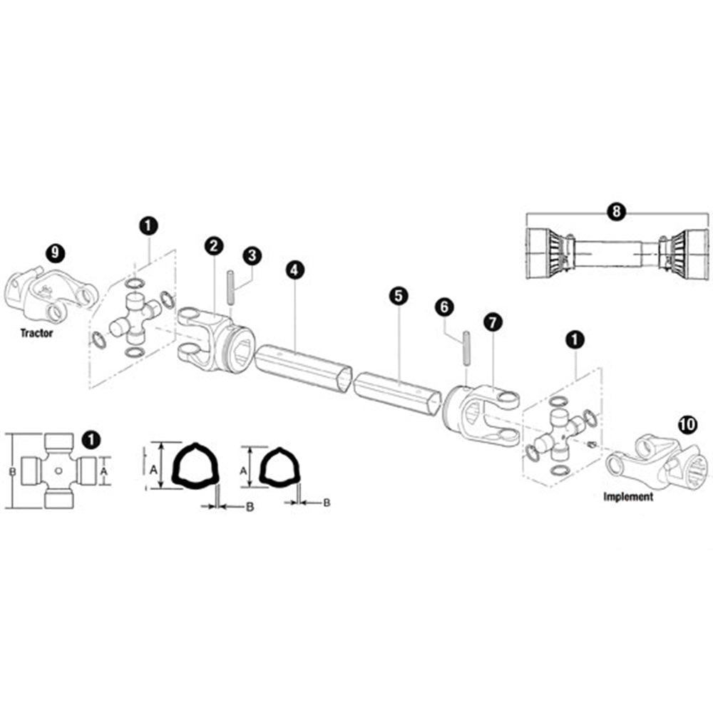 S.6100 PTO Tube Yoke (U/J Size: 27 x 74.5mm) 36 x 4.5mm, Ref: 12507