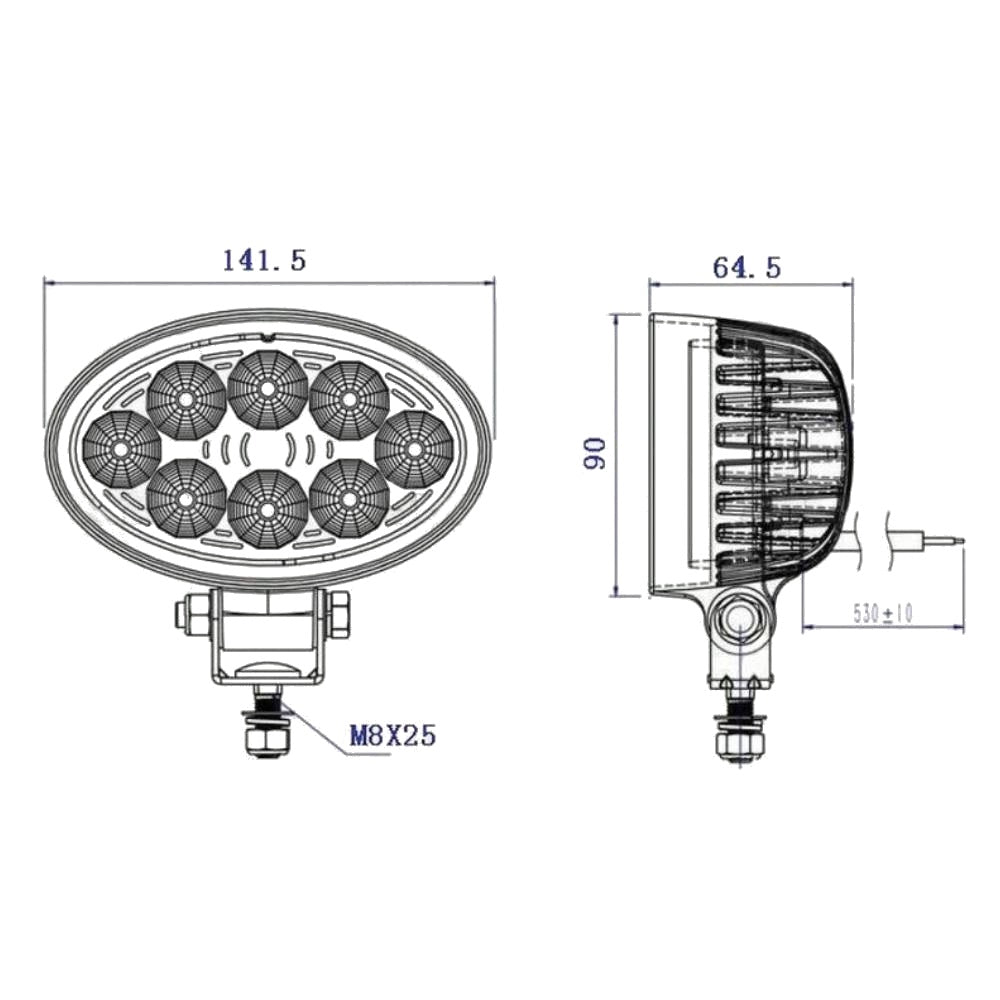 LED Oval Work Light 2800 Lumens 10/30V Clear Lens IP67 IP Rating & Universal Fit