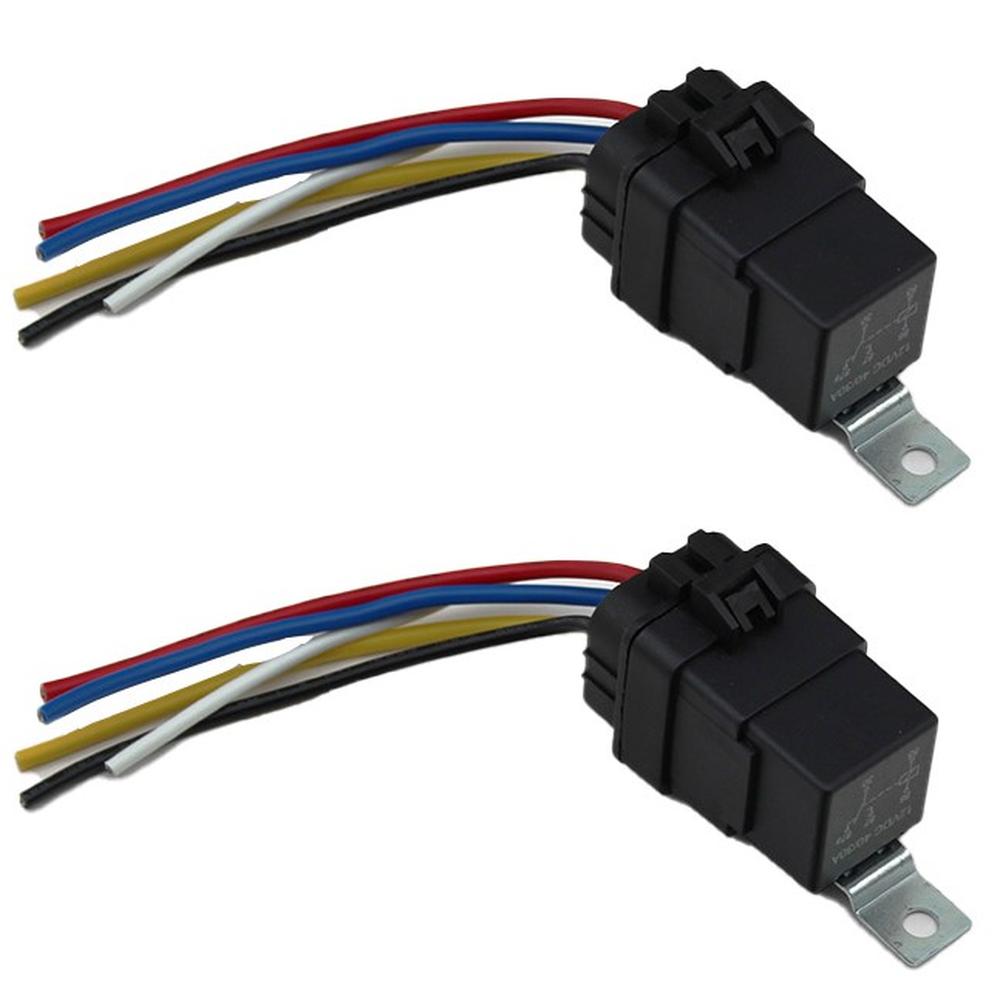 (2 Pack) Waterproof 5 Terminal Relay with Wiring Harness 12 Volt 30 Amp Boat UTV