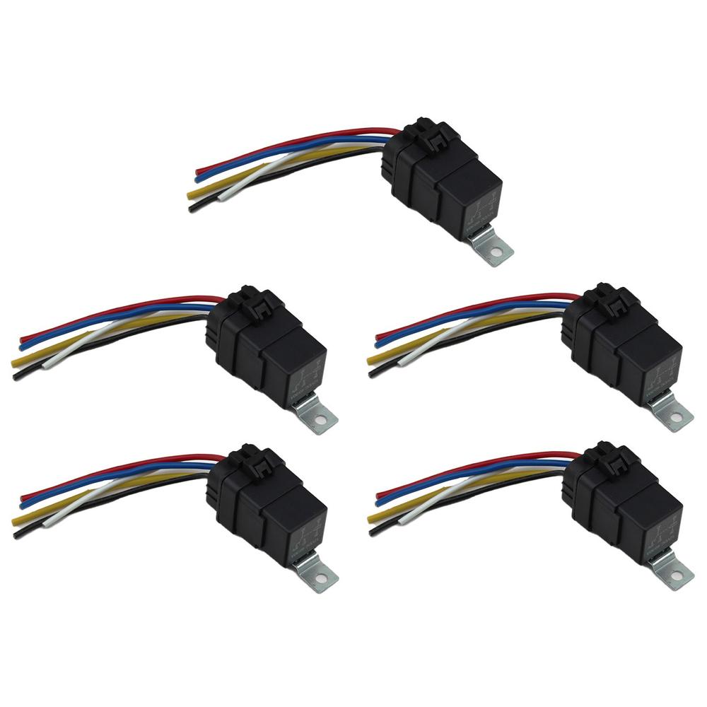 5 Pack - Waterproof 5 Pin Relay & Socket w/Wiring Harness 40 Amp 12 Volt Sealed