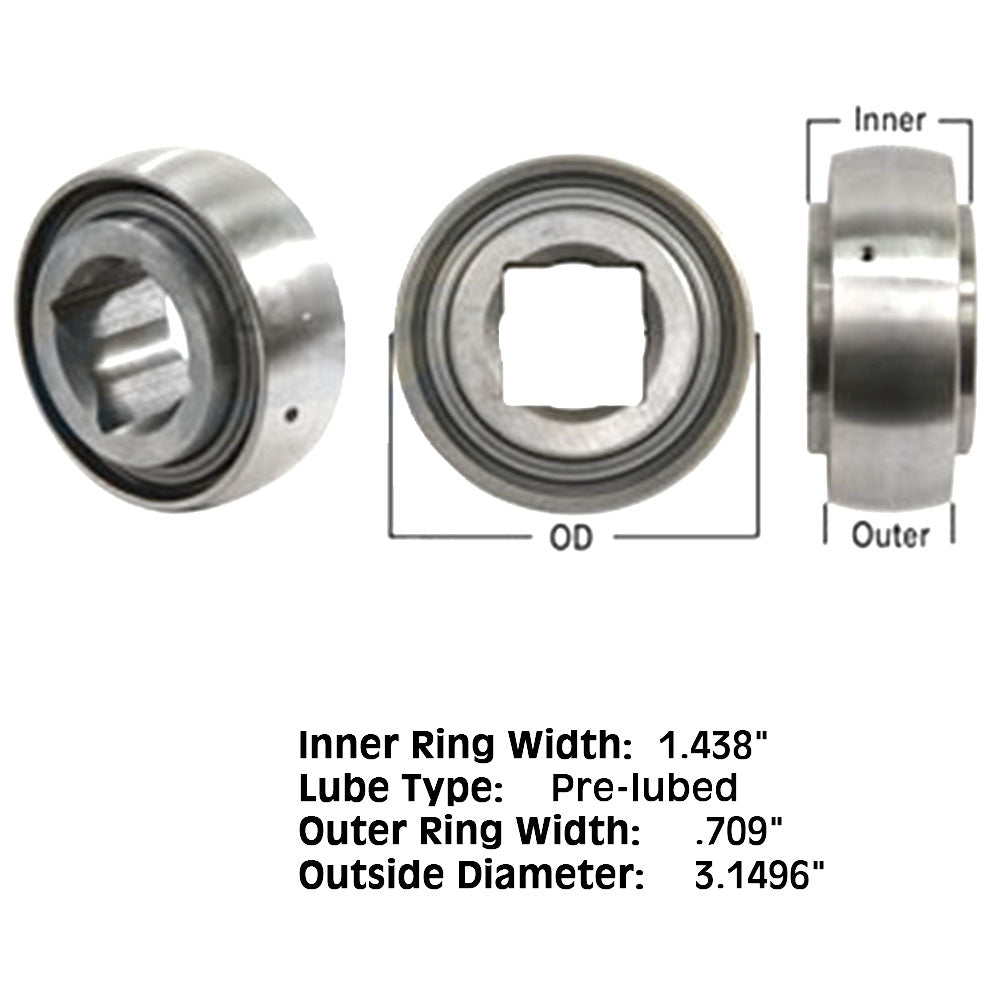 Disc Harrow Bearing 1.125" Square Bore x 1.438" IR x 3.1496" OD x 0.709" OR