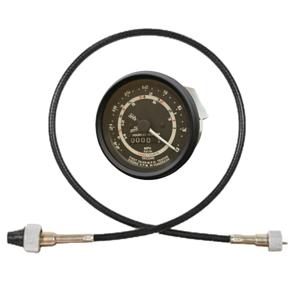 Black Tachometer w/ Cable Fits Ford/New Holland Replaces 84220735