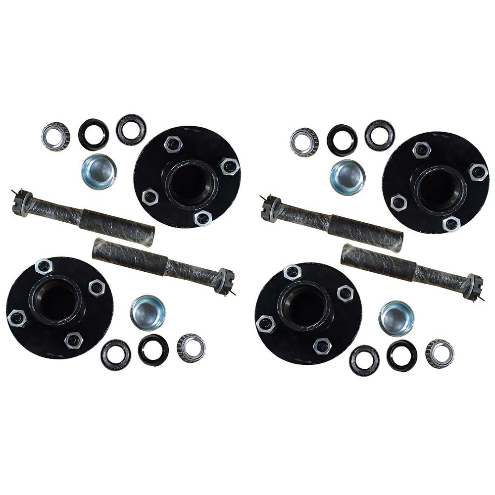 (Pack of 4) Trailer Axle Kits with 4 on 4" Bolt Idler Hub & 1" Round BT8 Spindle