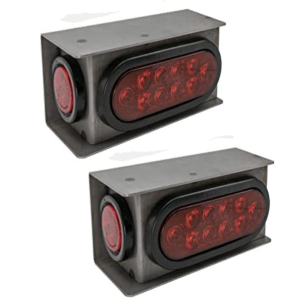 6" Oval Red LED Stop/Turn/Tail Light Kit Steel Light Box Trailer/Truck