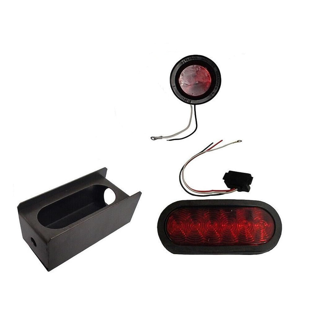 2" Red Round & 6" Red Oval Tail Light Steel Box Set