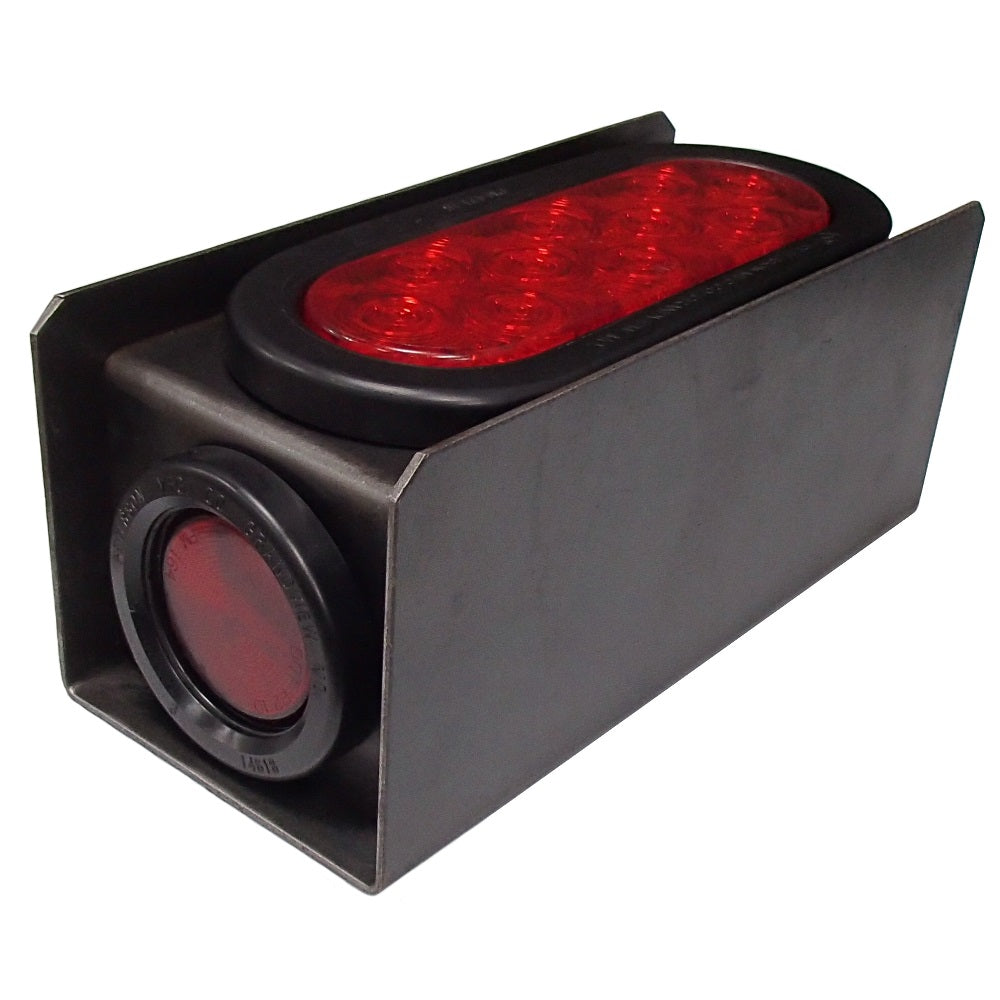 2" Red Round & 6" Red Oval Tail Light Steel Box Set