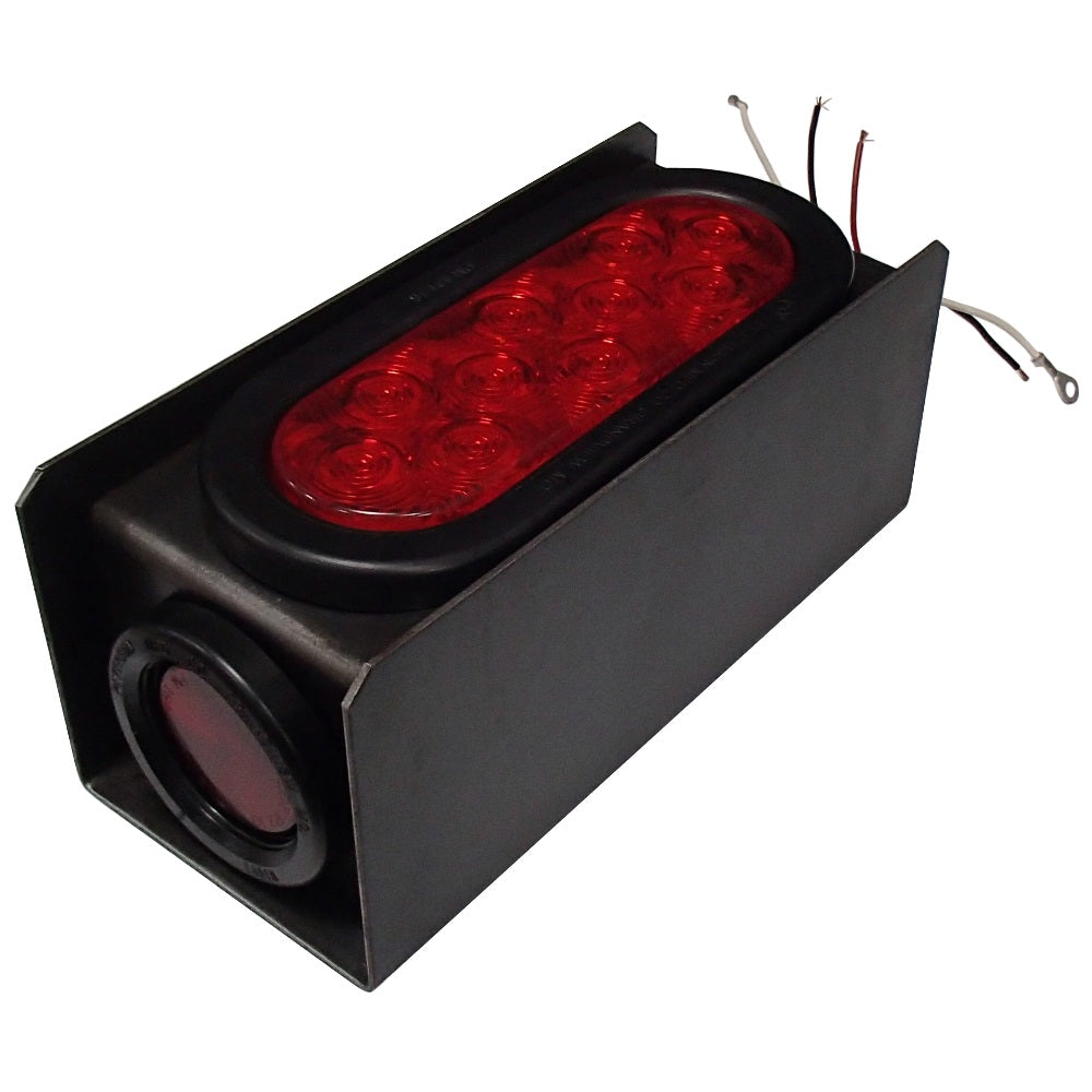 2" Red Round & 6" Red Oval Tail Light Steel Box Set