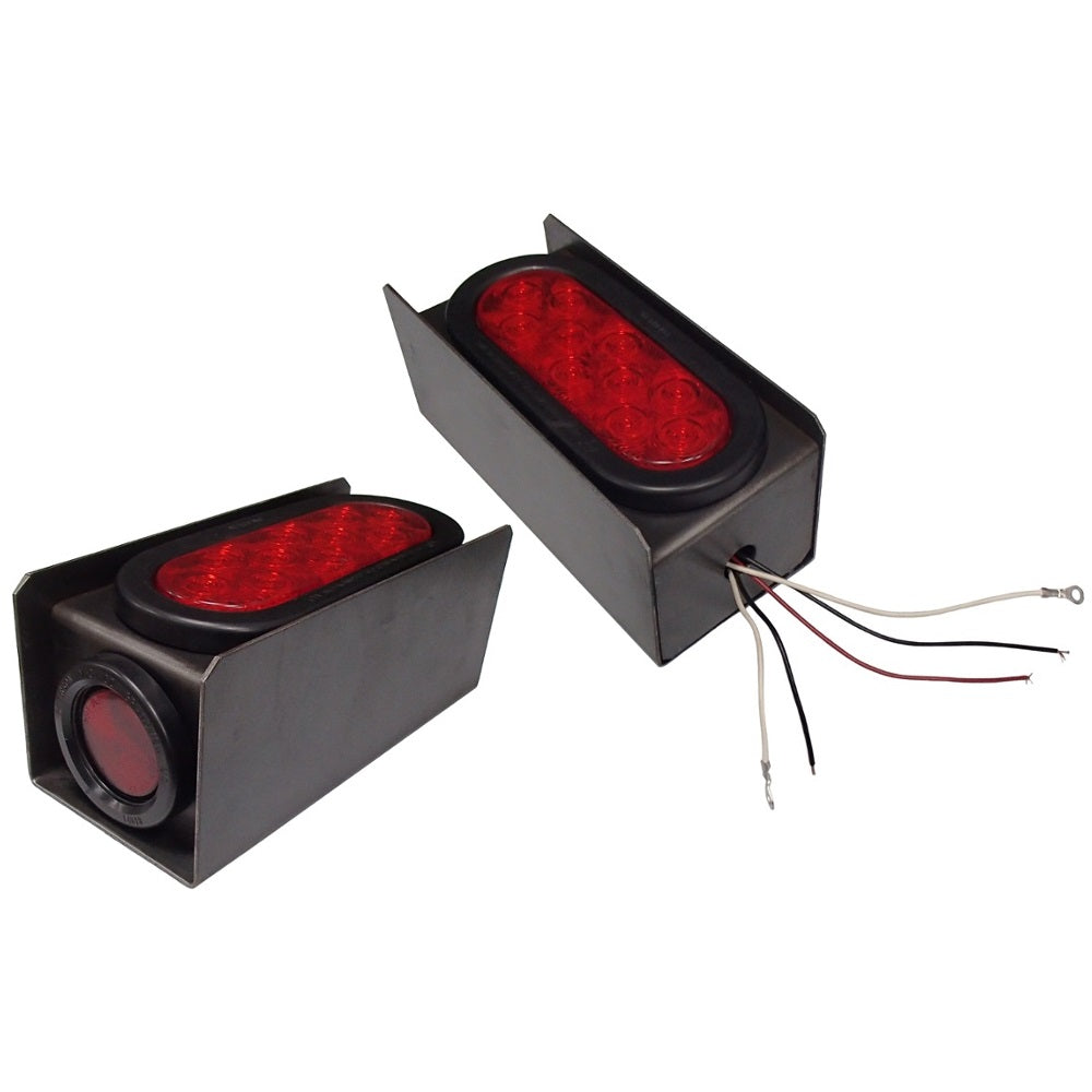 Two (2) 2" Red Round & 6" Red Oval Tail Light Steel Box Set