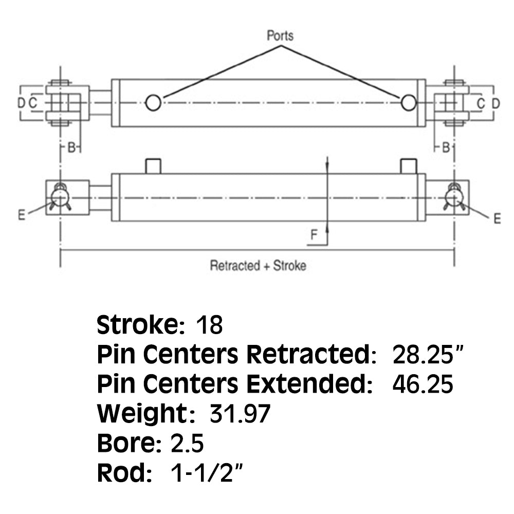 2518 New 2500 & 3000 PSI Cylinder Rod: 1-1/2" Bore: 2.5"