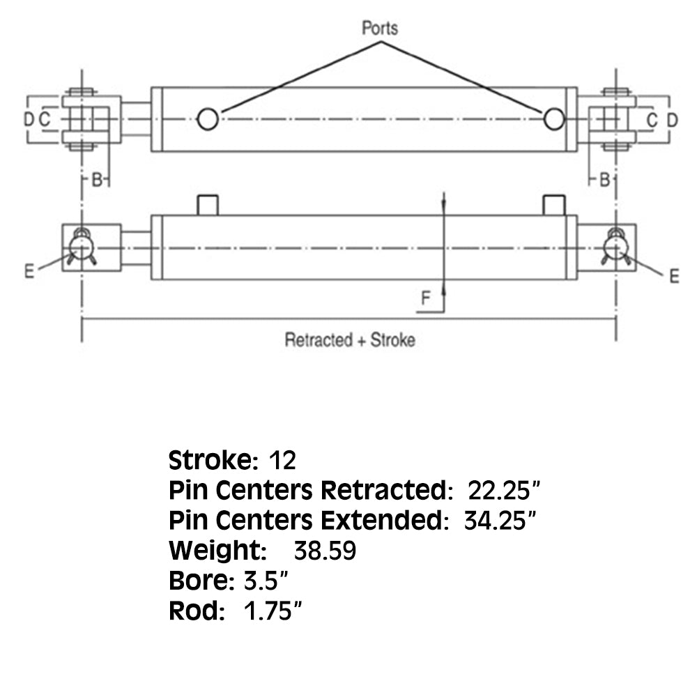 HCW-3512 2500 & 3000 PSI Double Acting Cylinder Rod: 1-3/4" Bore: 3.5"