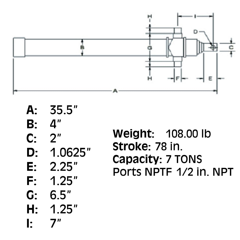 HTC-3378 3000 PSI Single Acting Cylinder Fits Hercules Models