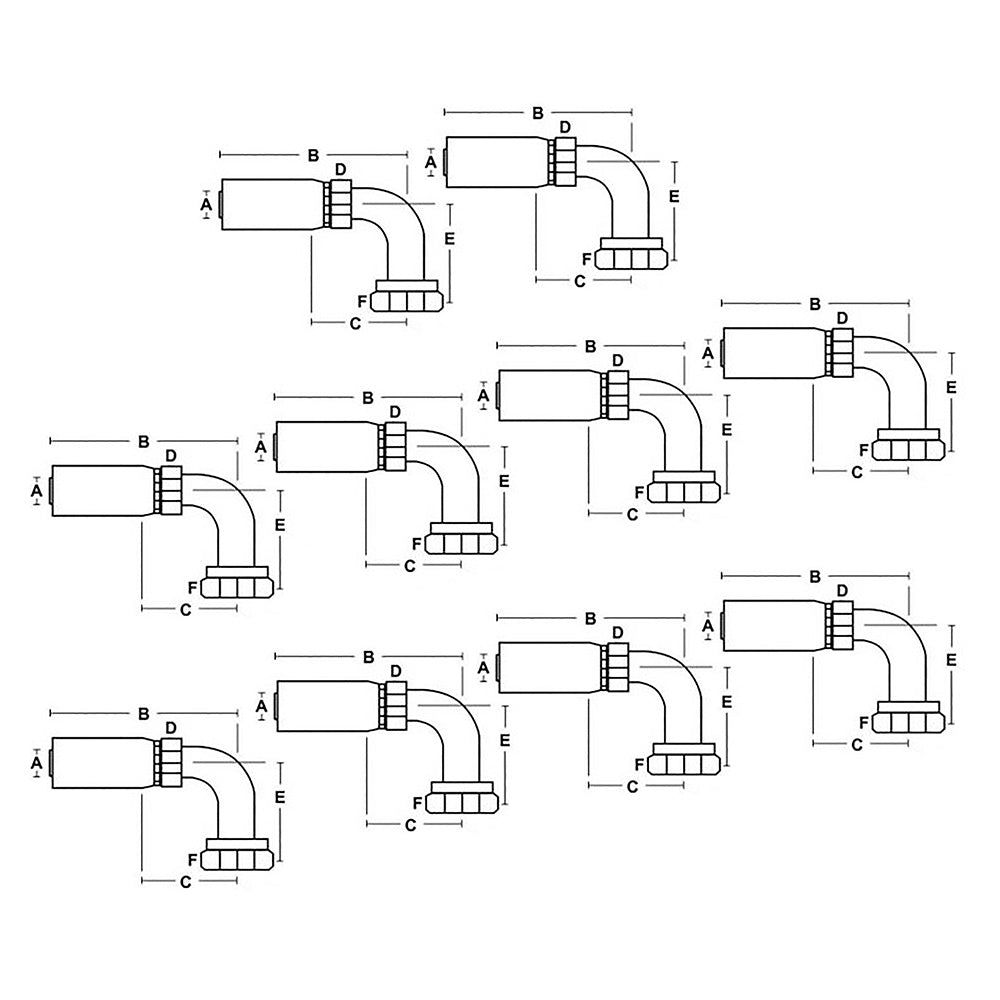 FJX90-04-04 (10) Pack of Female JIC 37° Elbow Crimp Fittings