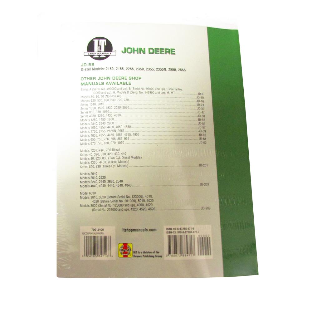 SHOP MANUAL Fits John Deere 2150 2155 2255 2350 2355 2355N 2550 2555 Tractor