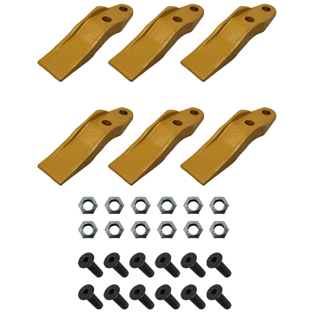 Set of 6 Bucket Uni-Teeth with Hardware  Fits Caterpillar Replaces 132-4720