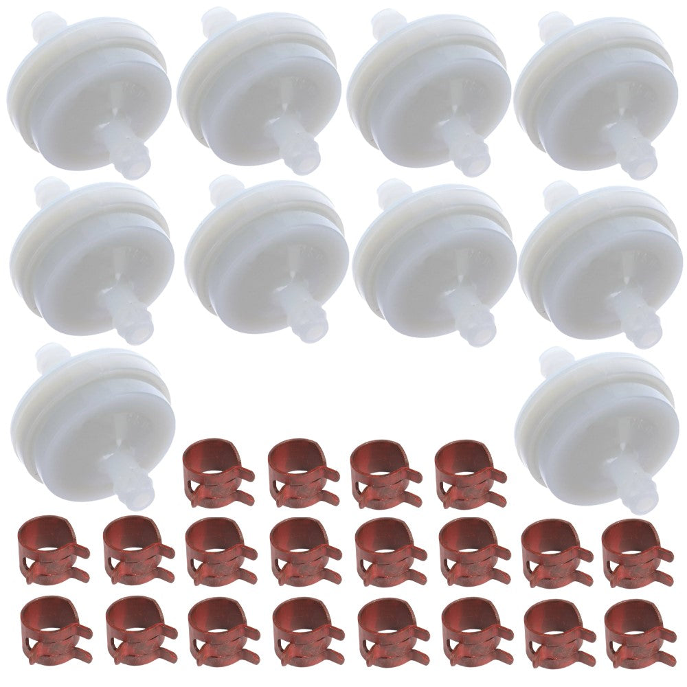 10 Fuel Filters and 20 Hose Clamps Fits Toro Replaces 394358
