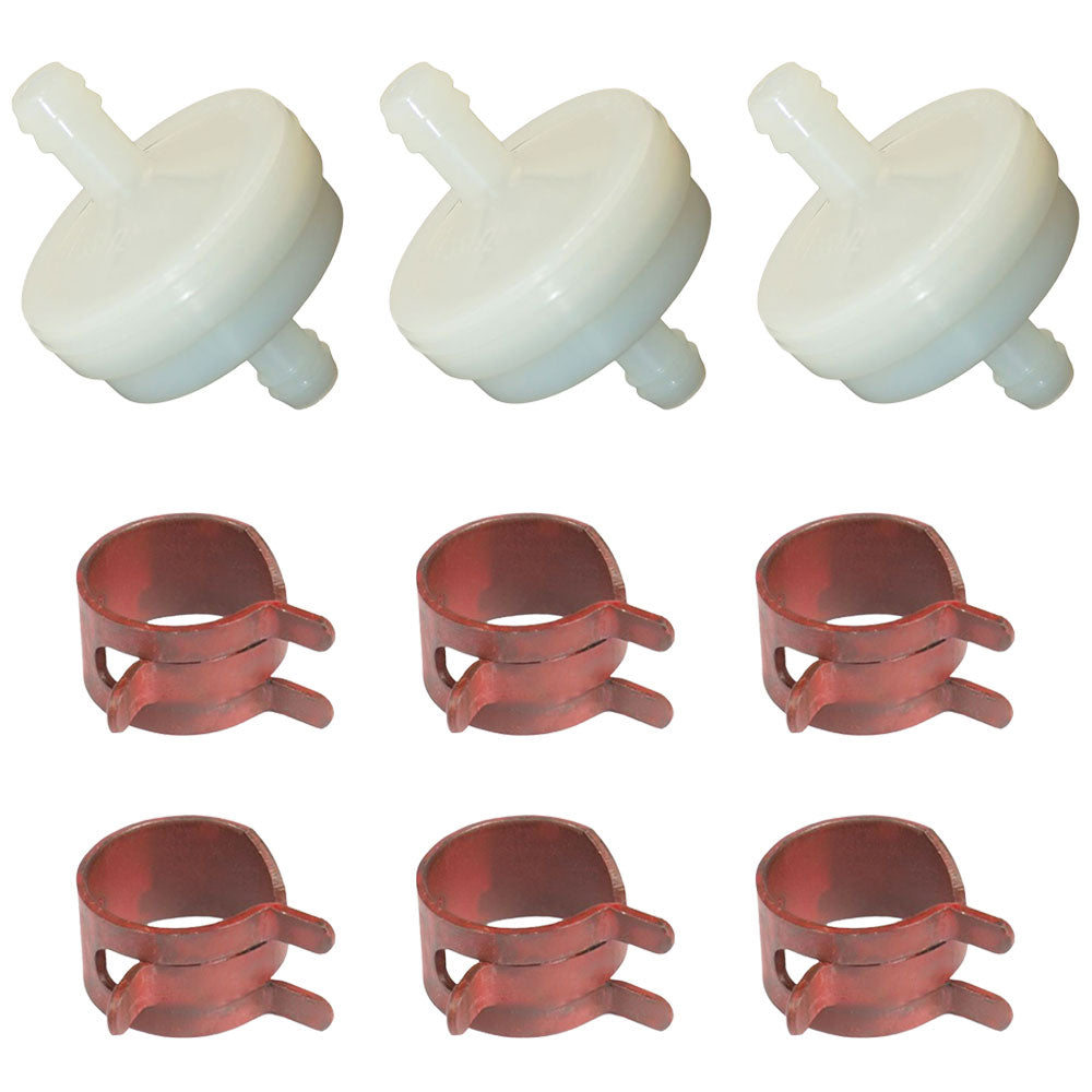 3 Fuel Filters and 6 Hose Clamps Fits Murray Replaces 394358