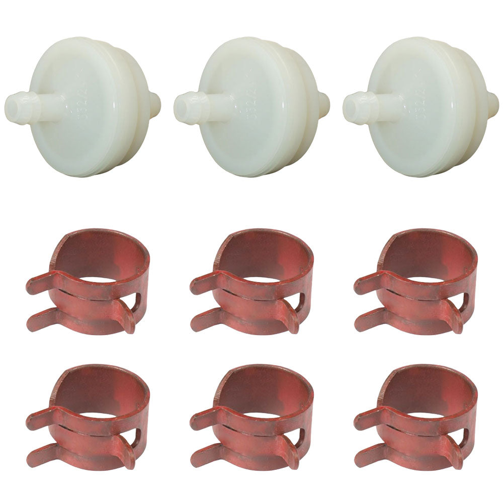 3 Fuel Filters and 6 Hose Clamps Fits Cub Cadet Replaces 394358