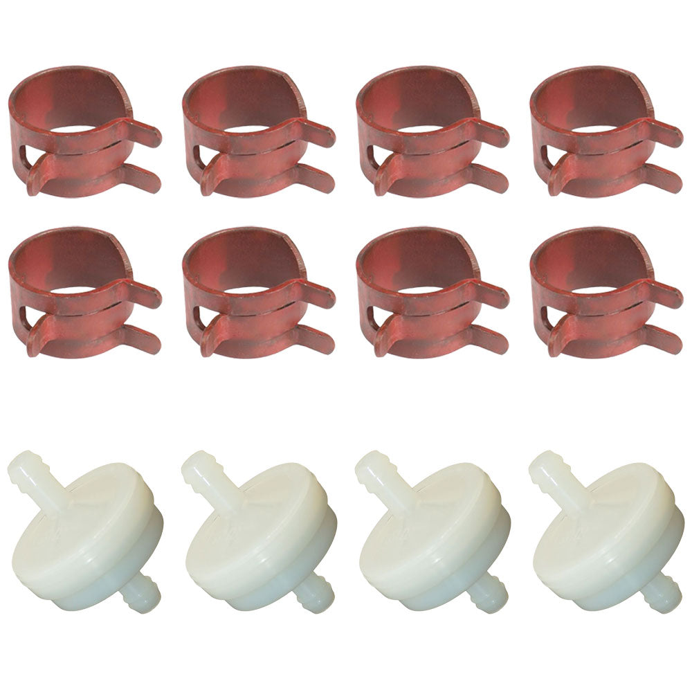 4 Fuel Filters and 8 Hose Clamps Fits Murray Replaces 394358