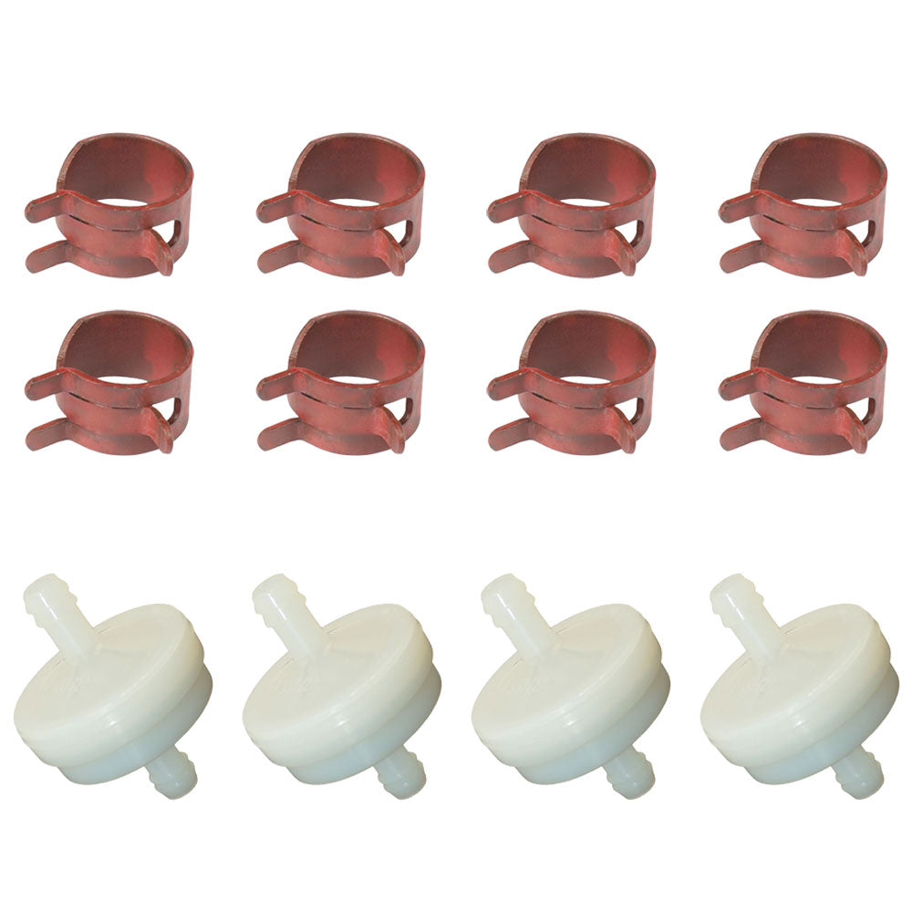 4 Fuel Filters and 8 Hose Clamps Fits Cub Cadet Replaces 394358