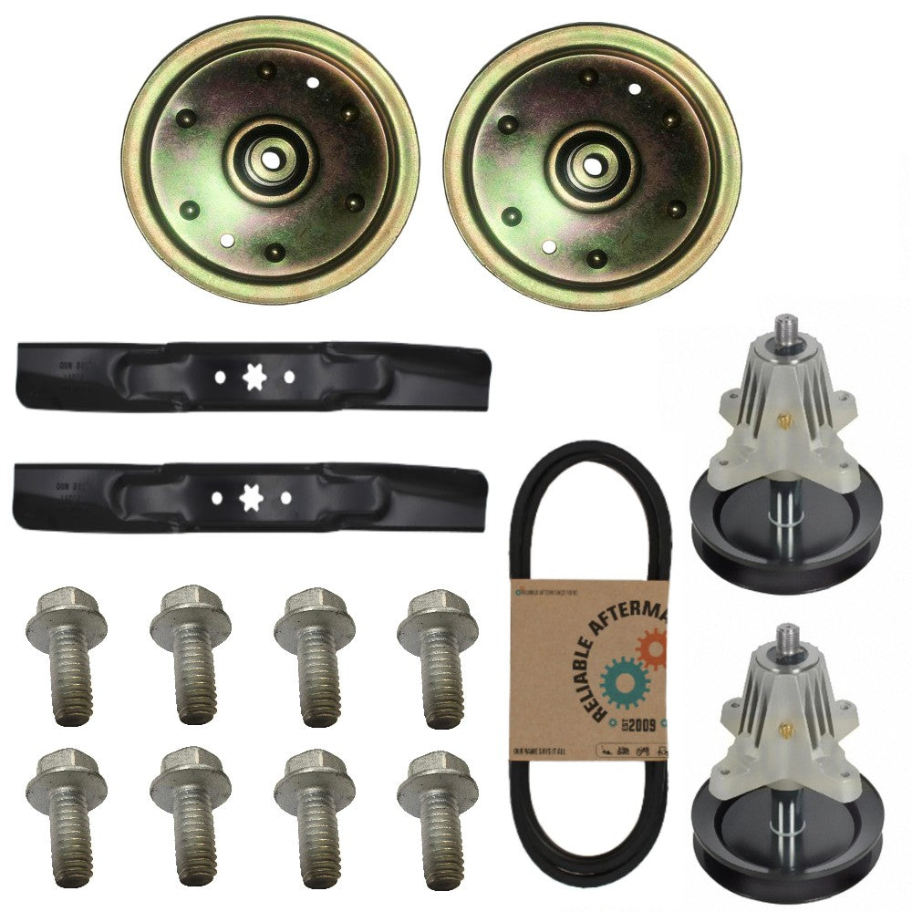 Mower Deck Rebuild Kit - Bolts Spindle Assemblies Mower Blades Belt Idler Pulley
