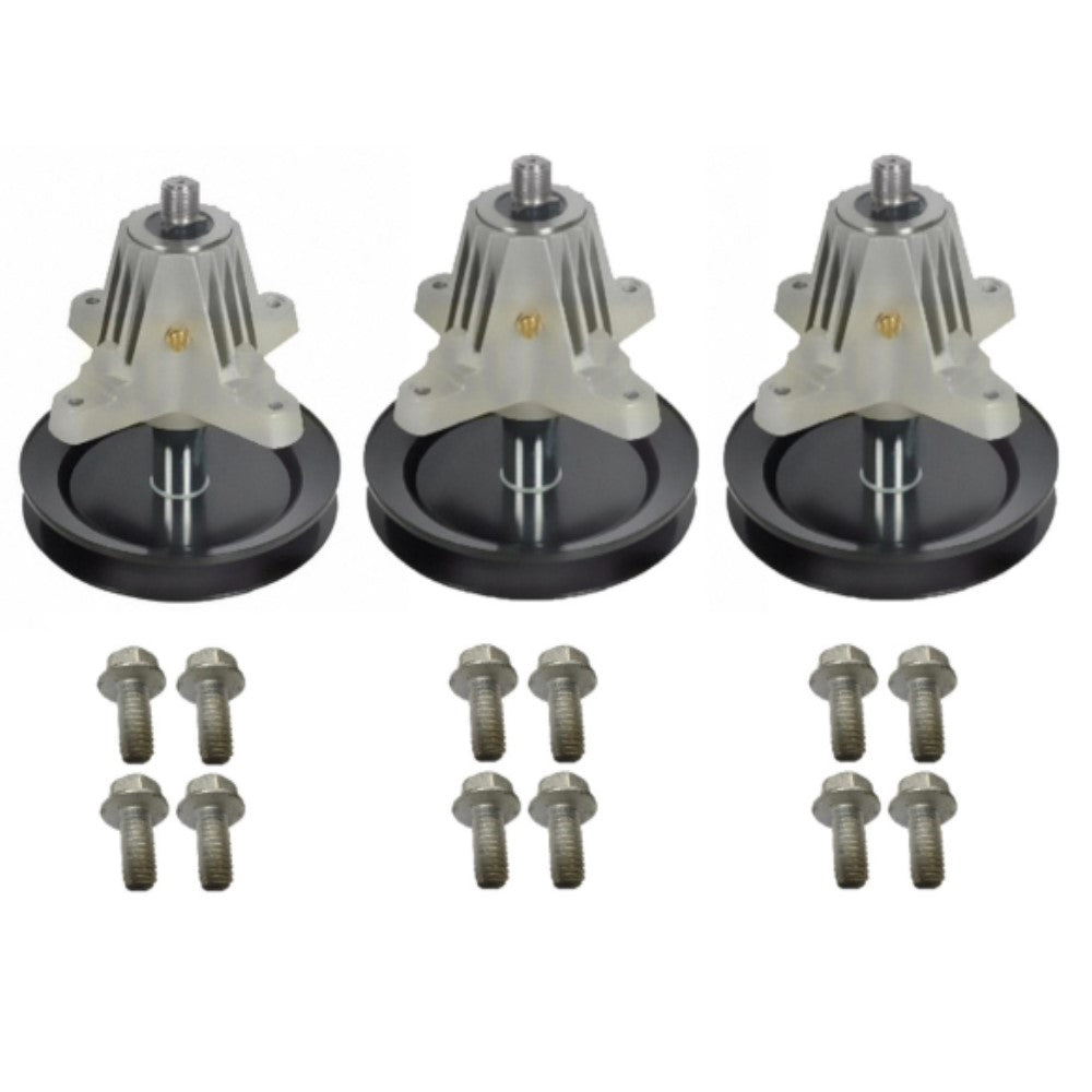 Qty 3: Spindle w/Pulley and Bolts
 Fits Cub Cadet Replaces 618-0624