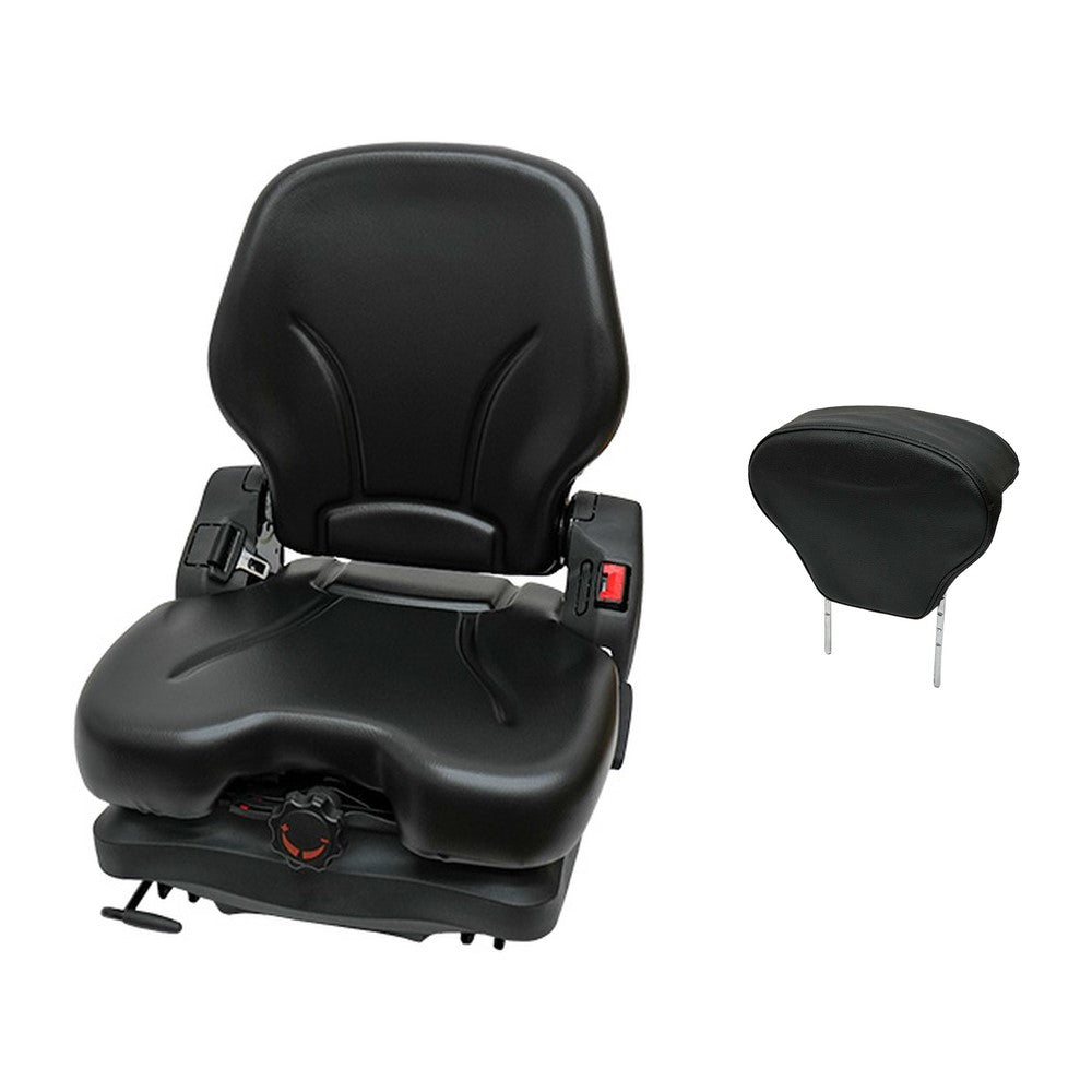 Black Vinyl Low-Profile Heavy Duty Seat & Upper Backrest Fits Caterpillar