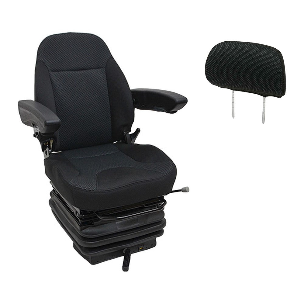 HD Black Fabric Mechanical Suspension Seat with Headrest for Backhoe Loaders