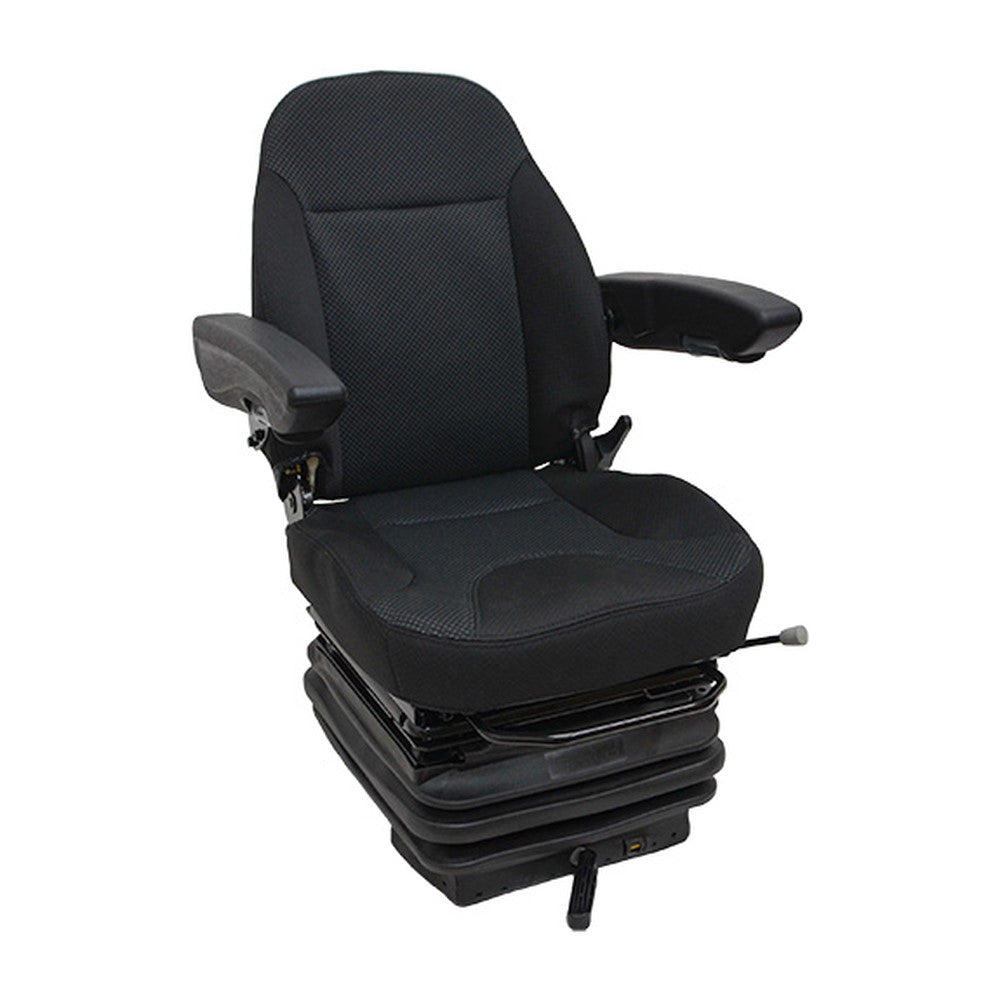 HD Black Fabric Mechanical Suspension Seat with Headrest for Backhoe Loaders