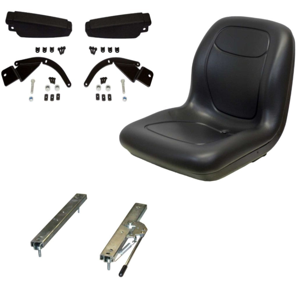 Black Seat w/Flip Up Armrests & Seat Rails Fits Kubota Replaces 102707301CC