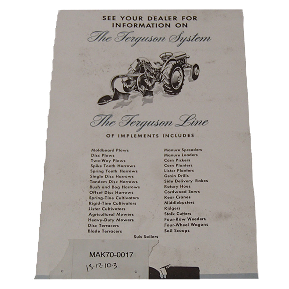 TO20OM Owner's Manual Fits Ferguson 1948 49 51 52 48 Pages Exact Replica TO-20