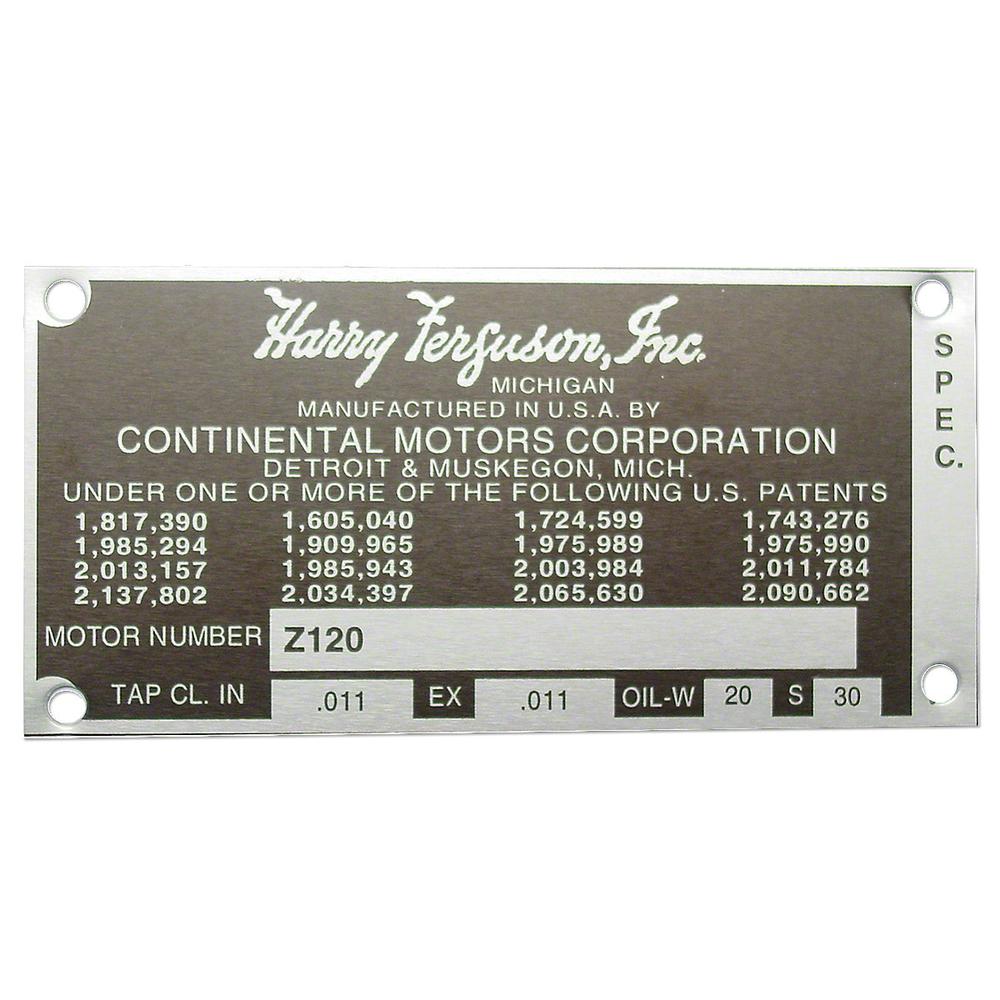 MFS166 Blank Engine Serial Number Tag With 4 Rivets Fits Massey Ferguson